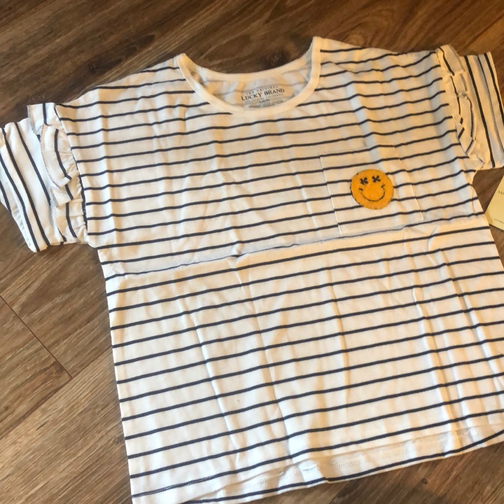 Lucky brand crop striped T-shirt size L NWT